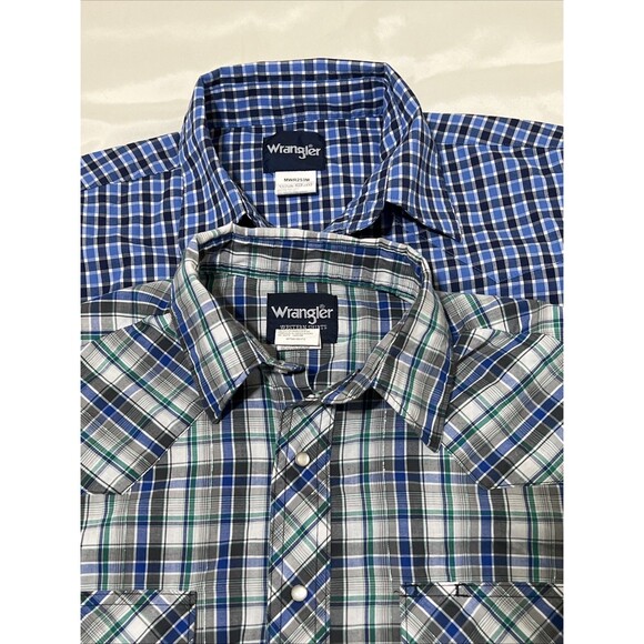 Lot of 2 Wrangler Shirt Plaid Western Pearl Snap Button Up Cowboy Mens Size L - Picture 1 of 10